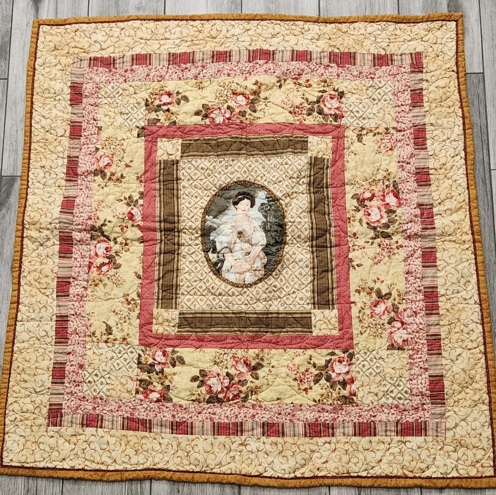 Handmade Patchwork Quilt Crib Lap Throw Wall Decor Roses & Victorian Maiden